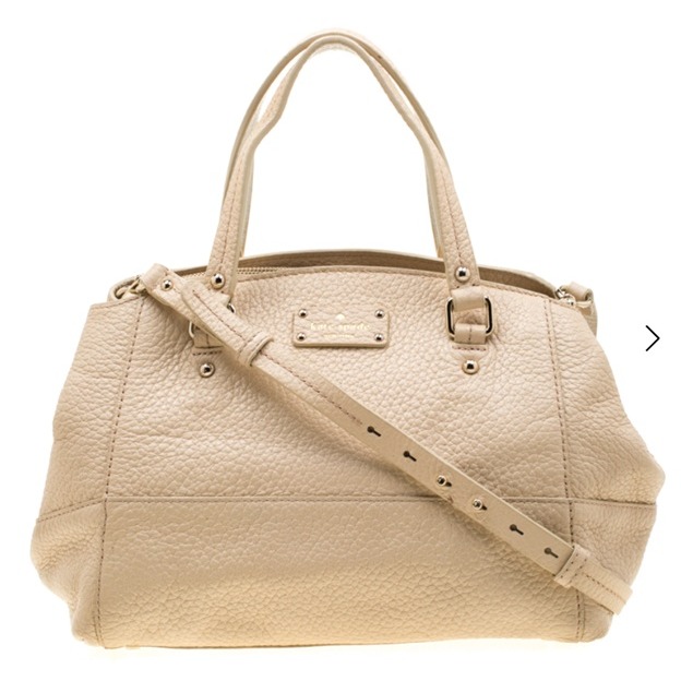 Kate Spade New York Pebbled Leather Satchel Handbag Beige Convertible Strap